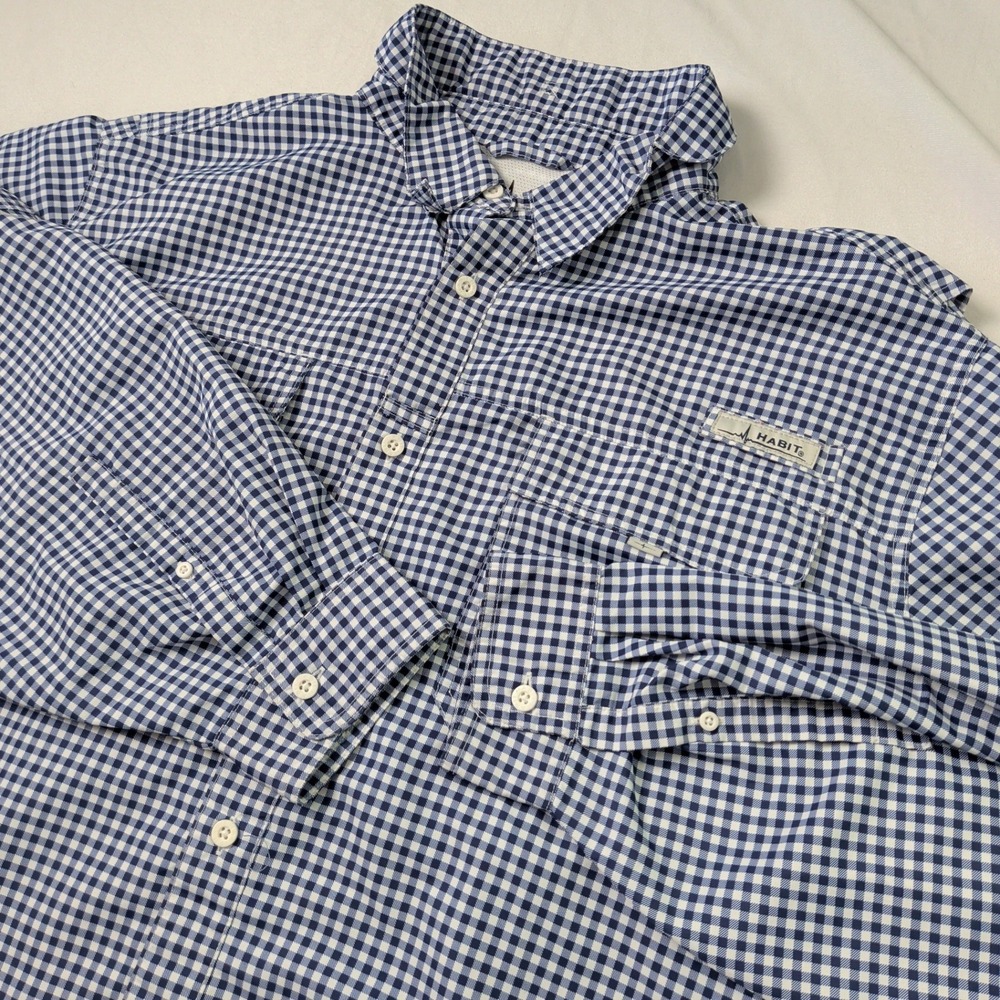 Habit Mens 3XL Gingham Fishing Shirt Blue Long Sleeve 40 SPF UV Protection